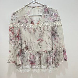 Elie Tahari Floral Silk Peplum Blouse Size XS